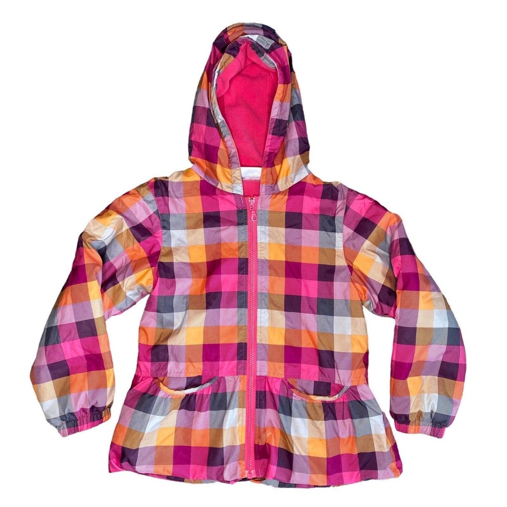 Hanna Andersson girl pink plaid jacket Fleece Lined Size 130 EUC